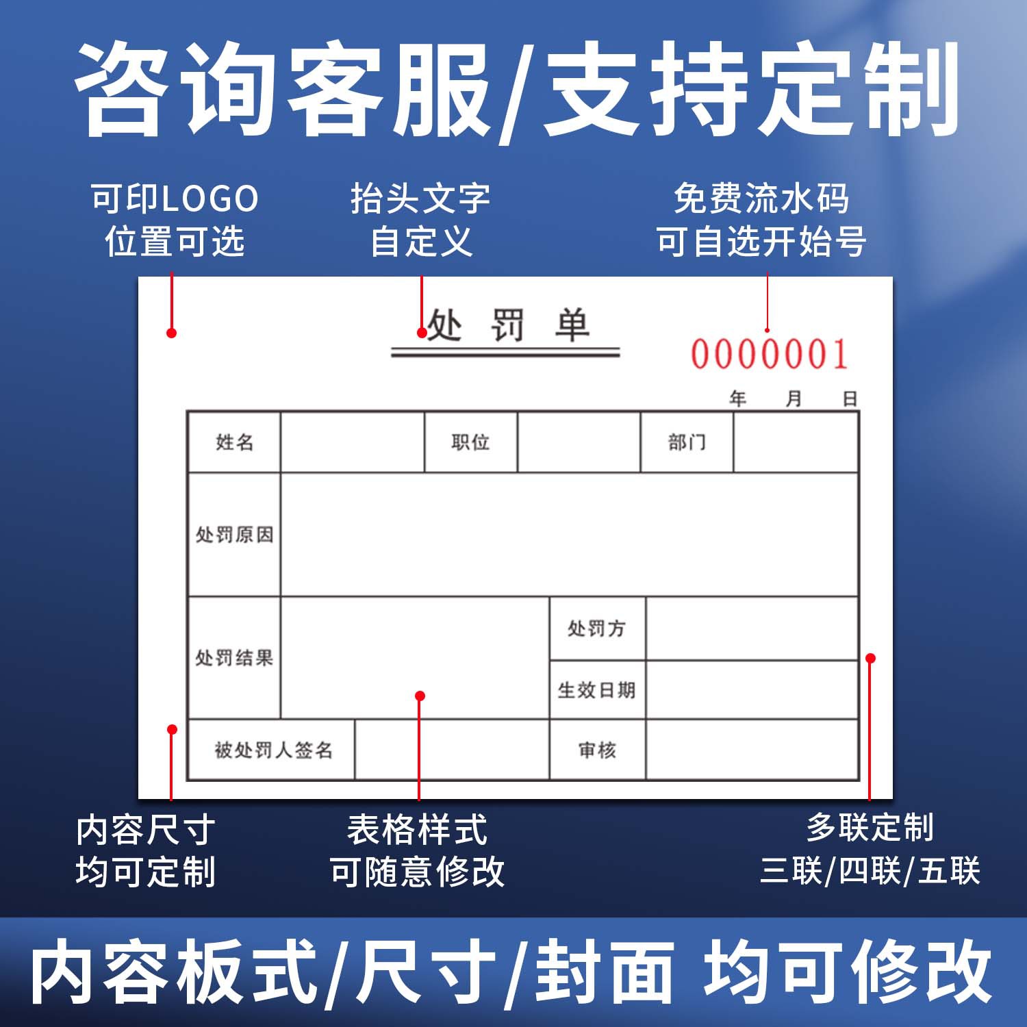 二联奖惩警告扣款通知单