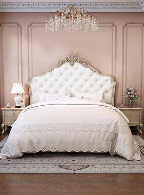 式米奢实木床简约现代164.8奶油风卧室双人床多功能储物轻公美主