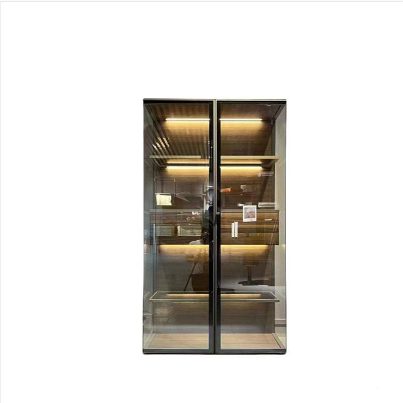 意式轻奢开门玻璃双酒柜现手实红酒展示柜木餐240611边飞机柜