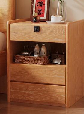 实床头木柜卧室带指FUT纹锁床边柜边几用现代物简约家储柜小型保