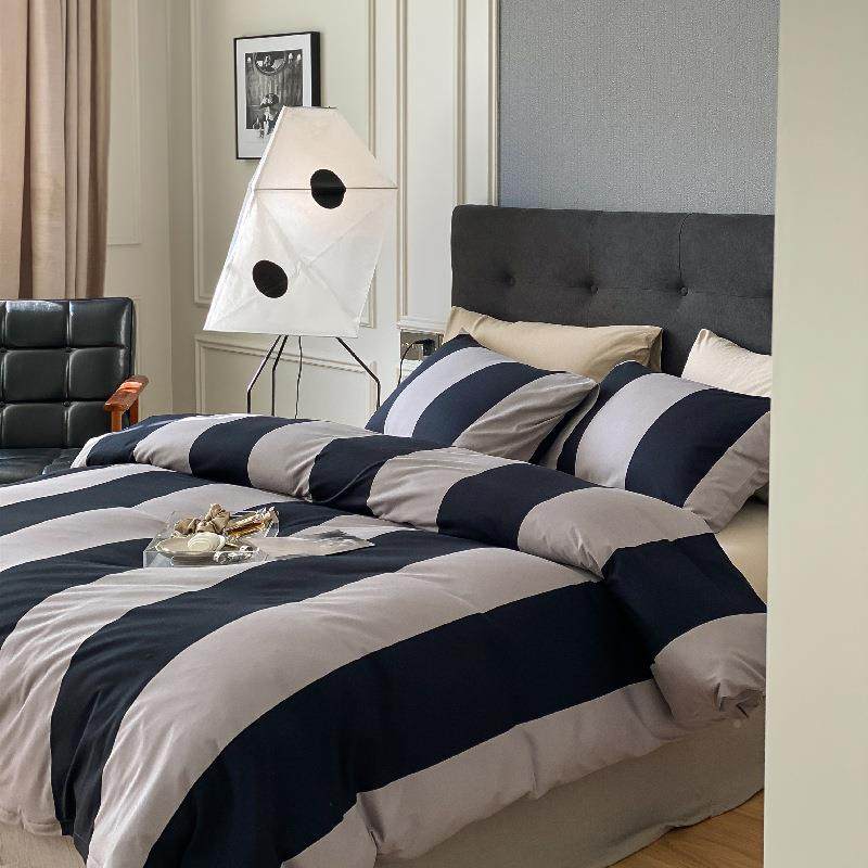 中性风可裸睡针织竺天棉四件套纯棉简澳约条纹被套棉xiaochun棉A,床上用品,床品套件/四件套/多件套,淘宝优惠券,粉丝福利购,淘宝优惠卷