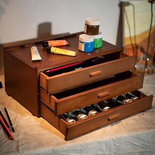 木拉油画棒收纳抽盒OIM多层铅笔素描毛写笔收纳盒美术制工具生收