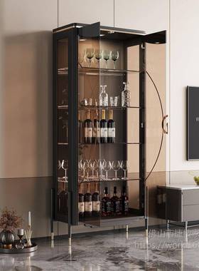 STR酒柜意式高档轻玻璃门展示柜靠家用体墙客厅一黑色储奢物柜子