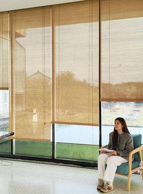 竹帘卷帘窗帘中式茶室客隔厅饰帘日式断餐BLM厅酒店遮阳遮装光竹