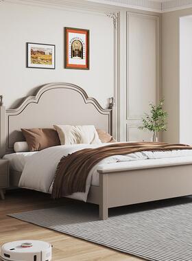 美式灰色实主木床现代简约18米法式双人卧1.5高616箱储物主女公孩