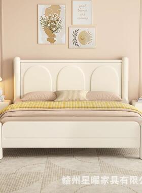 油风全实木床简约现代白色奶11米8双人床主软包.5m卧单98332人床