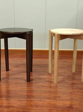 实卧木子现代简全实TVU木圆凳家用板凳室凳化妆凳可叠放餐约桌凳