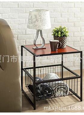 美式风床头茶几柜铁艺木茶GSU实几复古小户创意型工业简约客厅茶