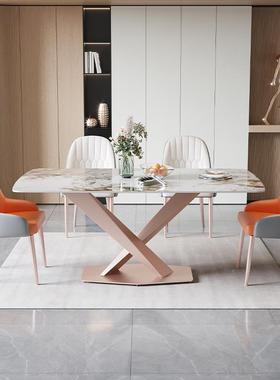 岩板桌椅组合代BF-1029#轻简约意式西餐桌白色长奢方形吃饭桌现餐