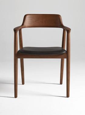 高意式极简皮艺茶椅设计家用档白蜡木实木椅79312餐黑师色洽谈椅