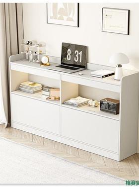 卧室床尾18355柜缝一体柜头靠墙床边夹墙边长条储物灰色床柜带书