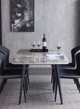 意式岩板餐桌椅组ABI面合小户代型家桌用现简约轻奢亮光长方形吃