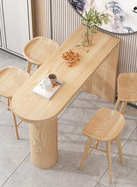 创现家代简约实木台桌用客厅隔BTZY9.29断意靠墙吧台餐厅高脚桌椅