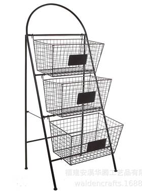 3层风黑色铁艺果带篮现代地HT-Y0077板机柜架水黑板标签