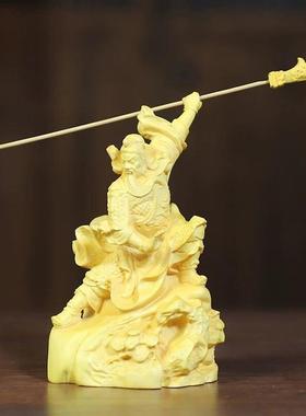 摆黄杨崖柏关木关公件实木饰雕刻家居玄关桌面摆跨步公QEO摆件