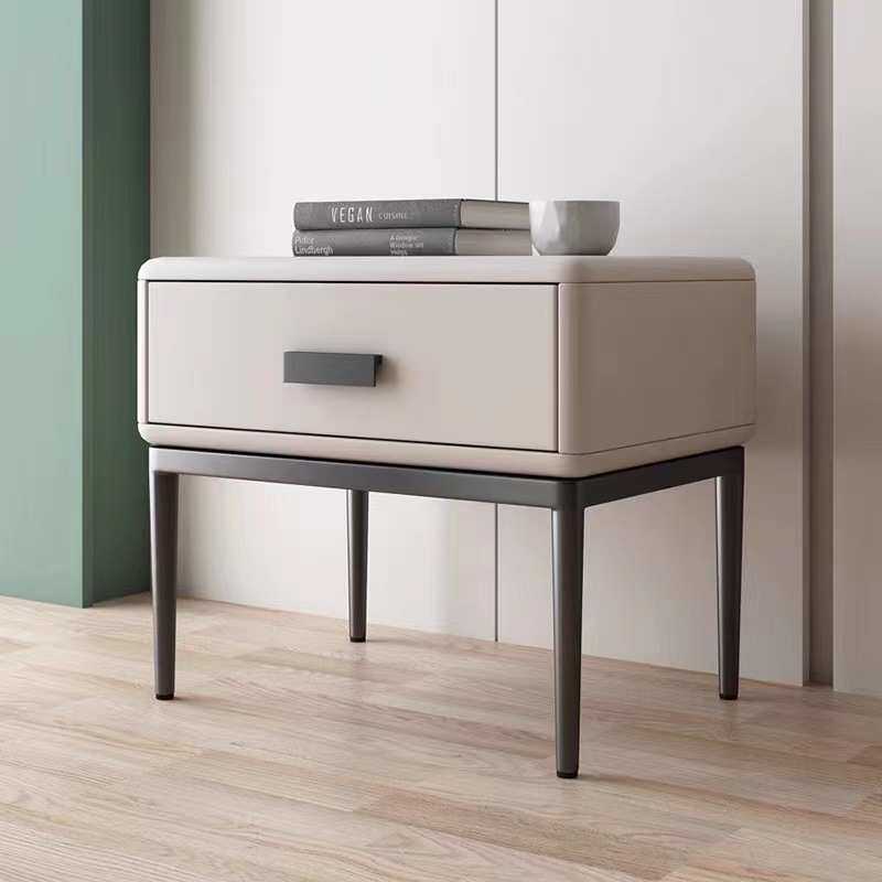 意式极简床头柜实木简约皮艺床边柜卧室轻奢边几收纳柜床边柜储物