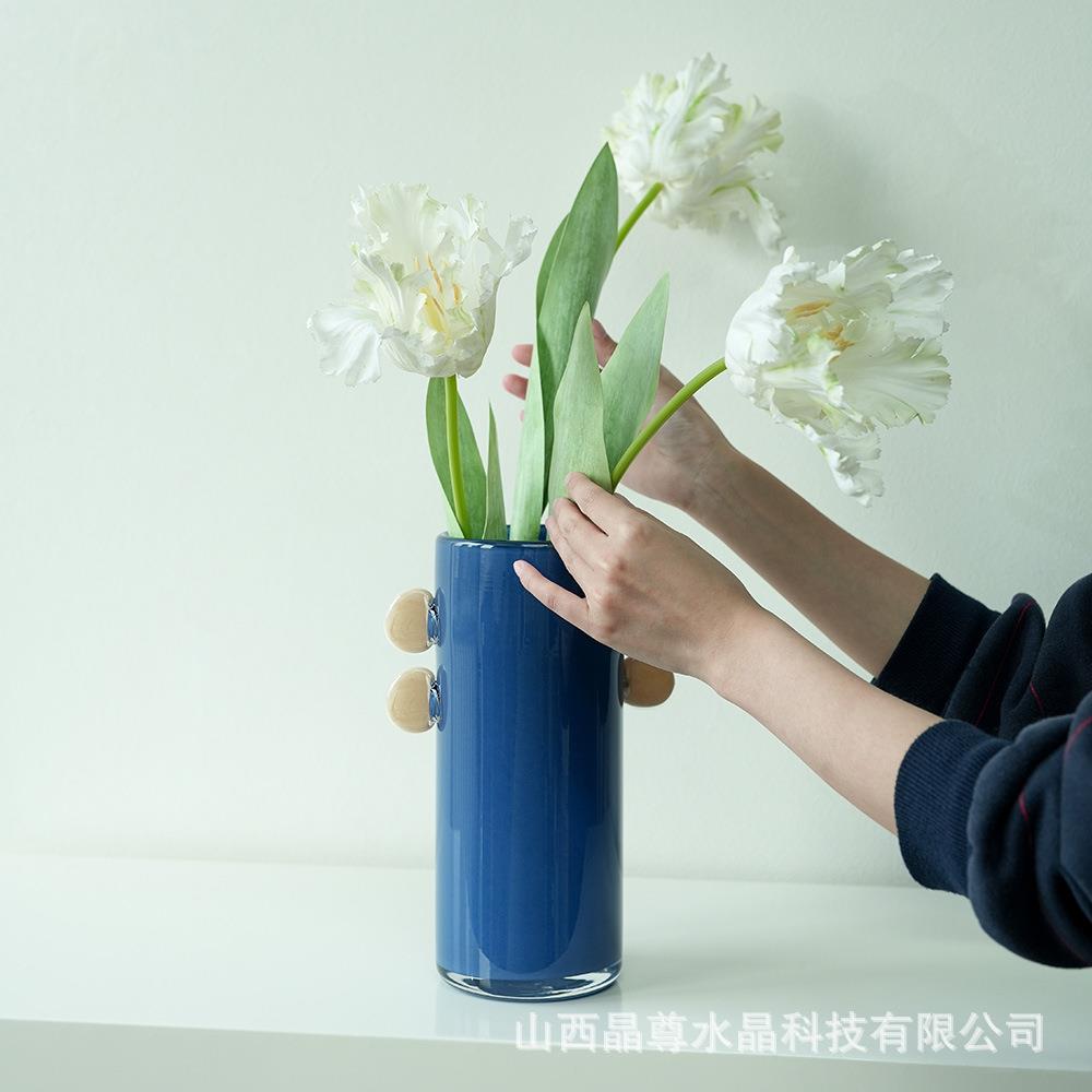 创意莫兰迪糖果色水晶玻璃花瓶ins风花瓶摆件样板间软装装饰品