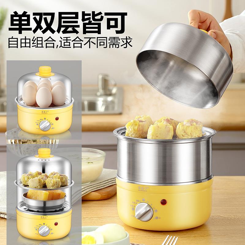 多功能定时蒸蛋器全不锈钢双层煮蛋器家用煮蛋神器鸡蛋蒸蛋锅304