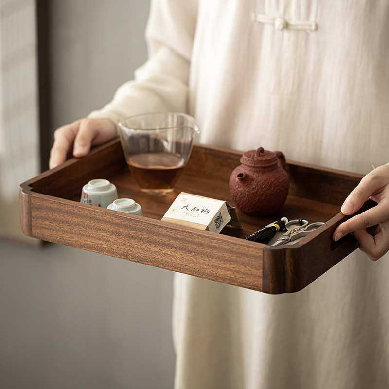 家用黑胡桃木茶盘实木长方形托盘创意木质茶具托盘茶杯收纳盘餐,3C数码配件,摄像机配件,淘宝优惠券,粉丝福利购,淘宝优惠卷