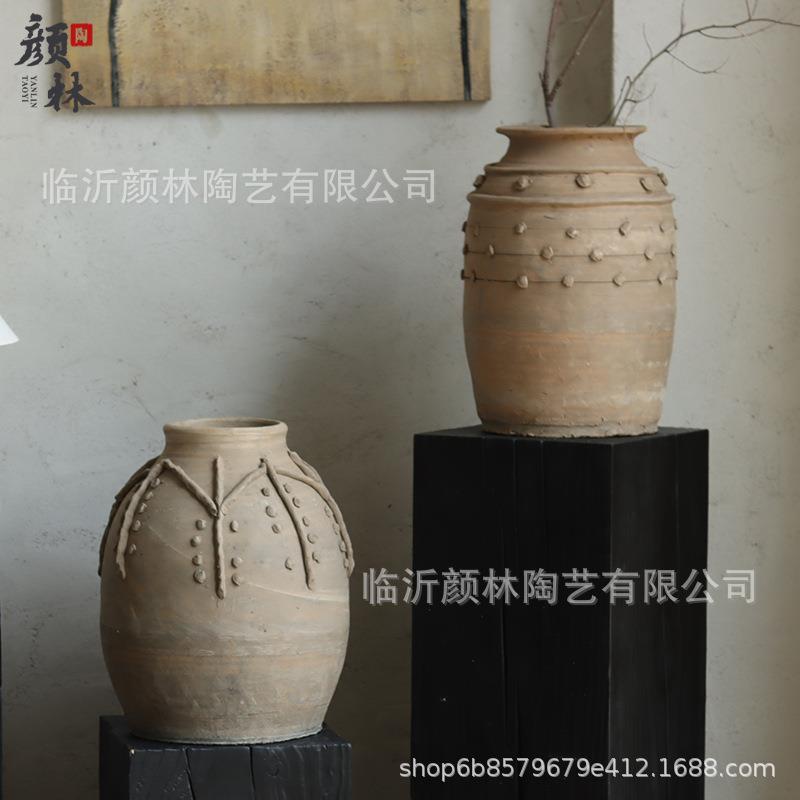 侘寂风花瓶摆件仿古手工土陶罐子软装饰品陶罐干花器民宿装饰陶罐