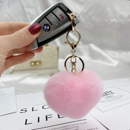 獭兔毛爱心钥匙扣桃心手机挂件毛绒球包挂饰可爱挂链节日礼物