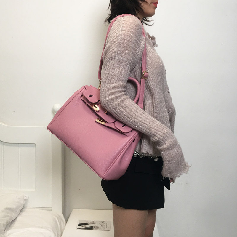 包包女2021新款荔枝纹铂金包时尚手提包红色新娘包单肩斜挎凯莉包