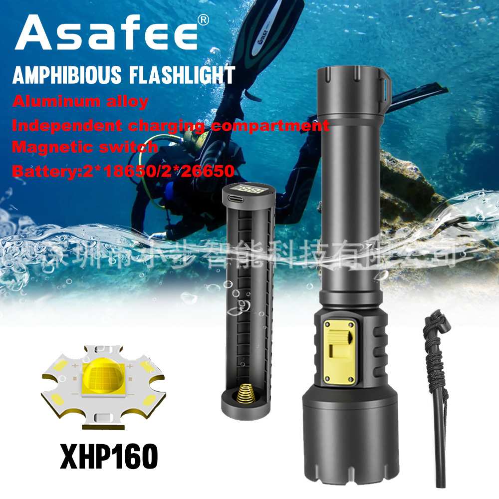 25新品大功率潜水照明灯带数显水陆两用高亮4000流明P70/P160灯珠