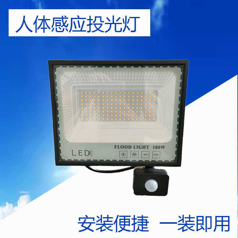 人体感应投光灯mini户外防水广告牌高亮足瓦150W花园探照灯led灯
