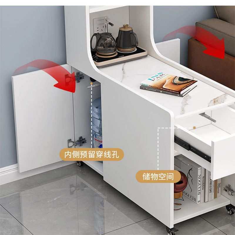 fLE实木边柜家用小茶几轻奢岩板沙发边柜极简侧边柜可移动客厅柜