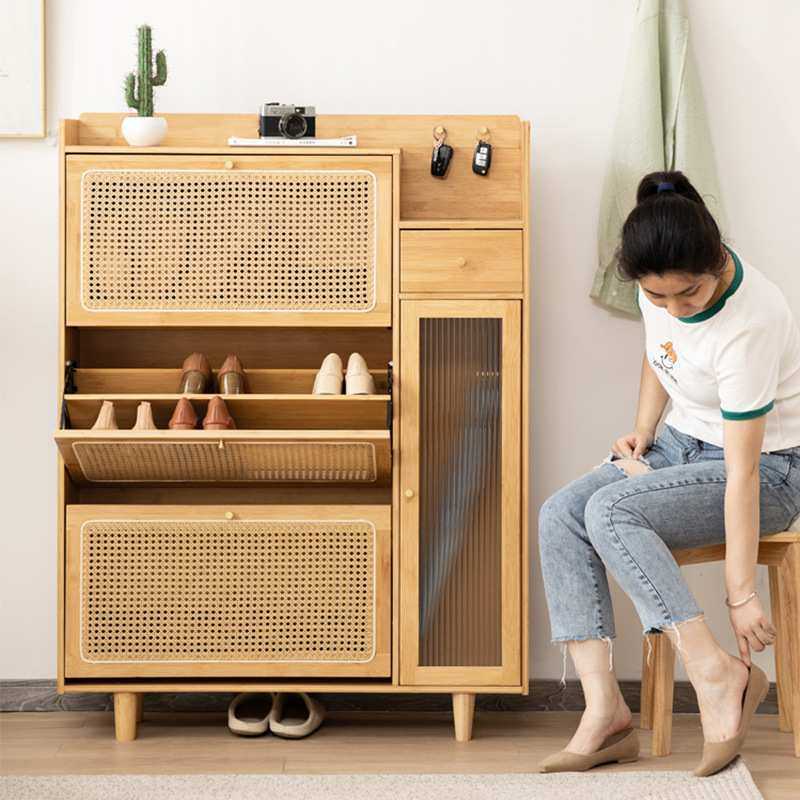 日式藤编鞋柜极窄简易翻斗鞋架实木进门收纳储物柜现代家用玄关柜,3C数码配件,摄像机配件,淘宝优惠券,粉丝福利购,淘宝优惠卷