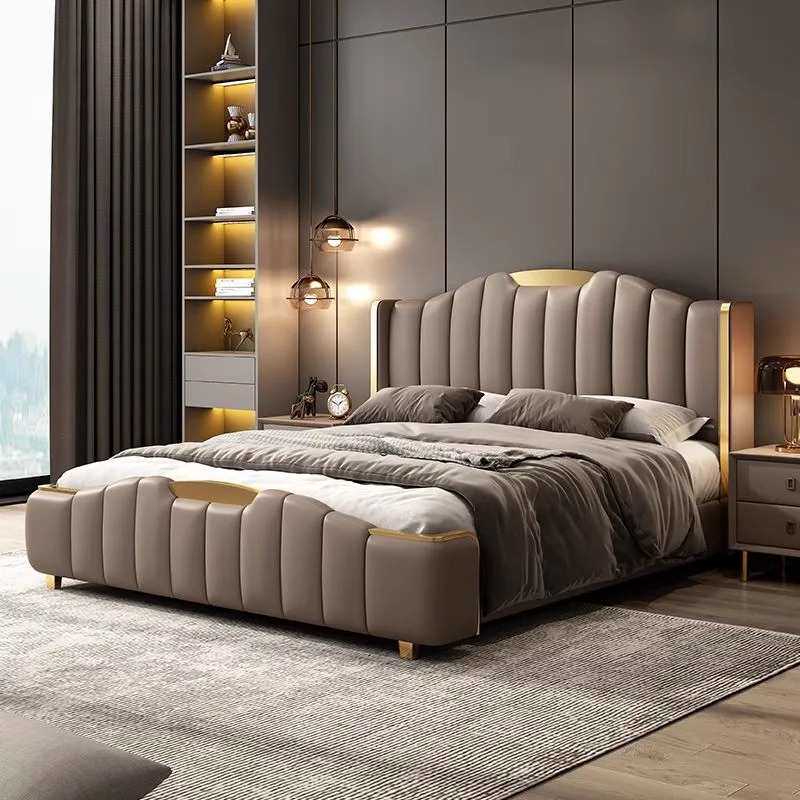 意式轻奢真皮床现代简约主卧2米x2米双人大床储物婚床1.8米皮艺