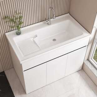 Kxh阳台柜陶瓷一体蜂窝洗手组合洗漱洗衣机伴侣搓衣板现做洗衣洗