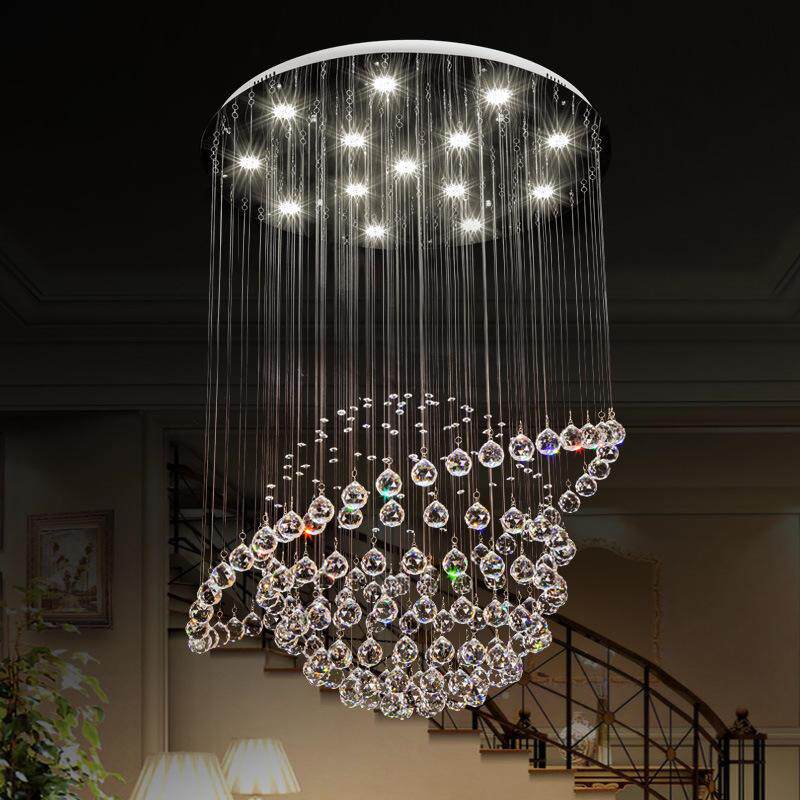 创意晶客厅吊线灯轻34504奢简约卧室餐圆厅水吊风灯复式楼梯球灯