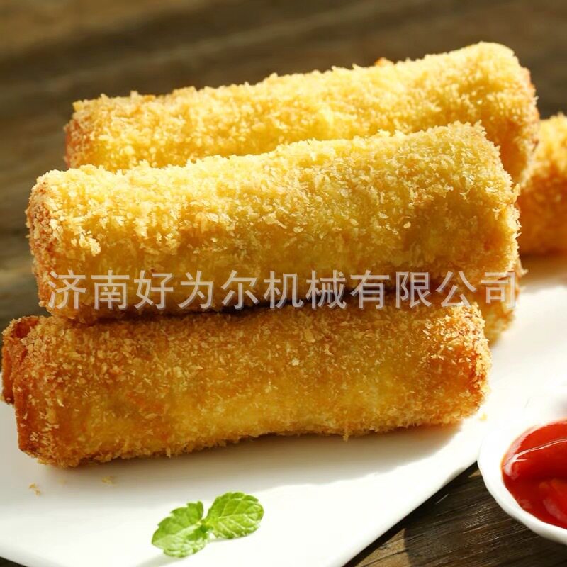 济南好为尔裹面包渣设备 全自动无骨鸡柳、茄盒藕盒上屑机