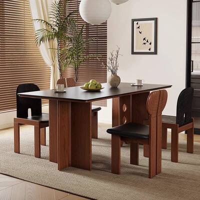 严奢ZGF1古中古风小户型餐长方饭桌组桌合岩板形实木复餐桌椅子一