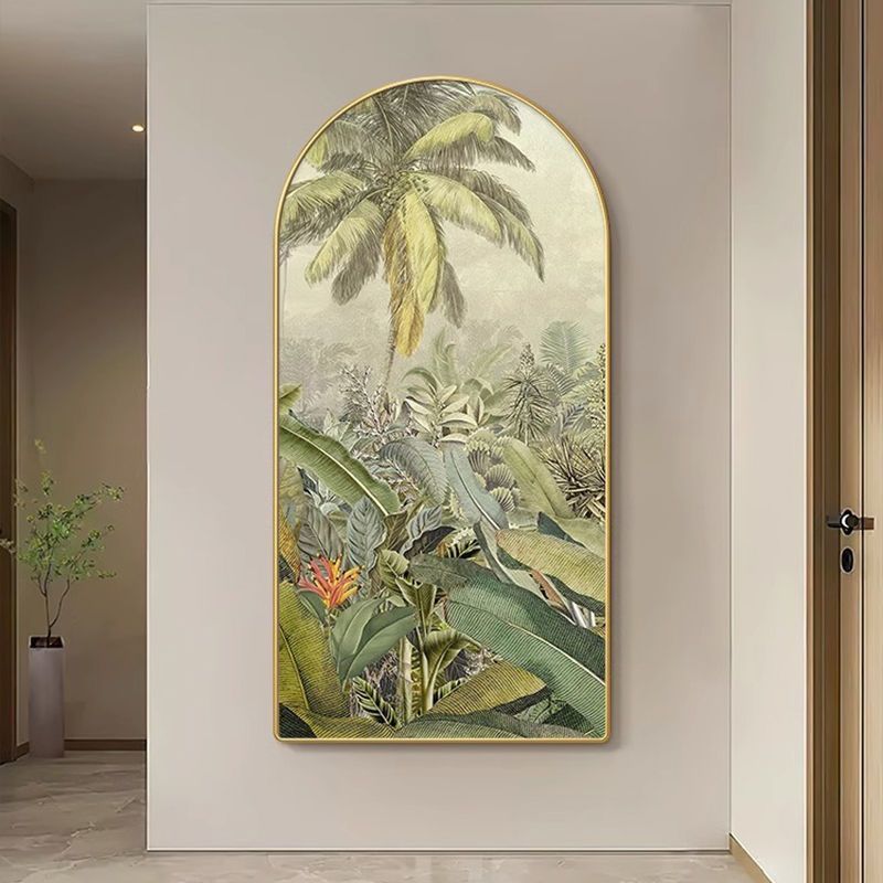 法式复古花鸟拱形玄关竖版壁画