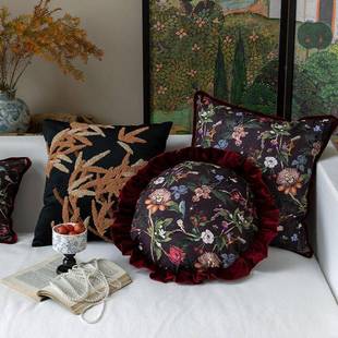 法式中古风抱枕客厅沙发垫腰枕家TThfrxmr用式床靠背黑色靠枕靠圆