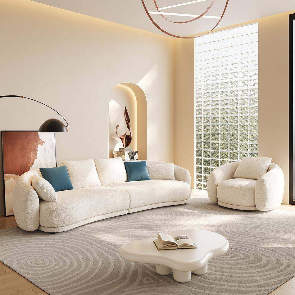 式意极简弧形3104-1腰果客网厅小型设计师红简约现代户泰绒月亮布