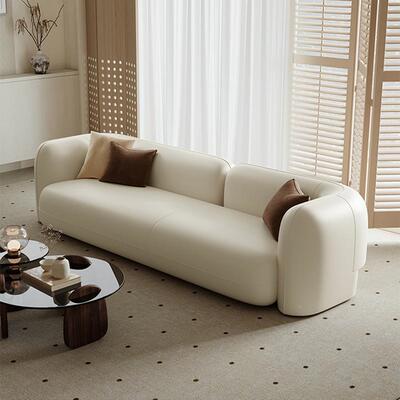 轻意式奢科技布沙约发客油厅现代简直排三LCJ07173人位法式奶风设