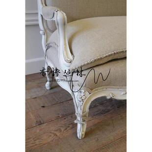 美式村木艺软包三人布沙发法式乡古典雕RQG花沙发高端客厅长沙实