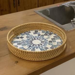 越藤编贝南贝壳托盘家用客厅茶几0611收纳收盘纳彩筐水果盘