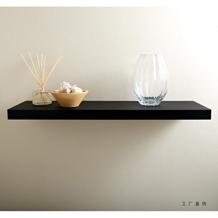墙上置物架一字隔板现代简约实木展示架原木厨房黑色收纳储物隔板