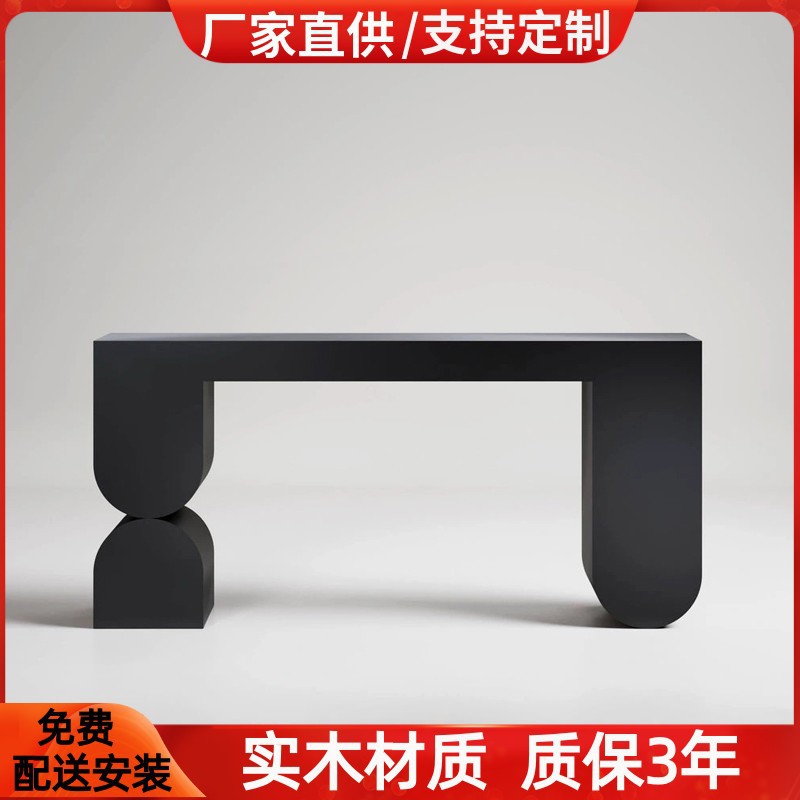 黑色钢琴烤漆玄关台实木客厅装饰台简约现代吧台酒店展示台整装