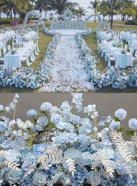 新婚花庆大地排花绢成品装饰尤加利花F76S7SJ9款排T台路款引婚礼