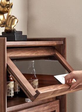 北美木黑胡桃木实木斗柜客厅实木电边视柜樱YXG桃沙发边柜能多功