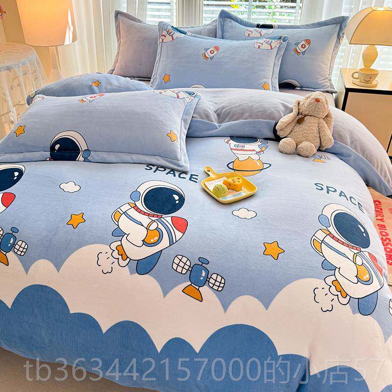 高档季加绒厚牛奶绒四件用套冬珊瑚绒双面加冬天法兰绒床单被套床