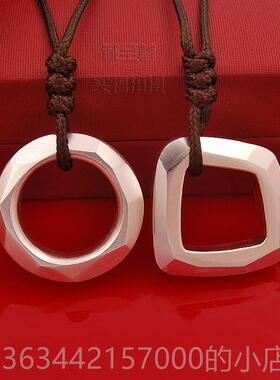 高档原创实心几何安圆环饰项链平扣坠足银挂坠情吊侣品带证书刻字