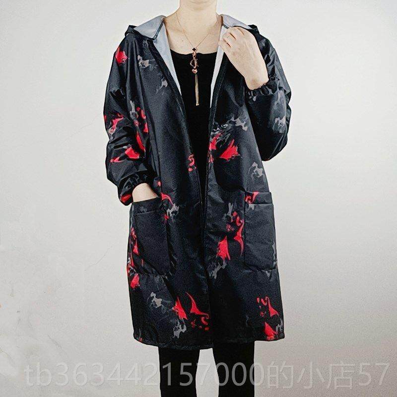 高档韩版时成人防尚水女涤士罩连帽纶衣工作服中长款长袖围裙印花