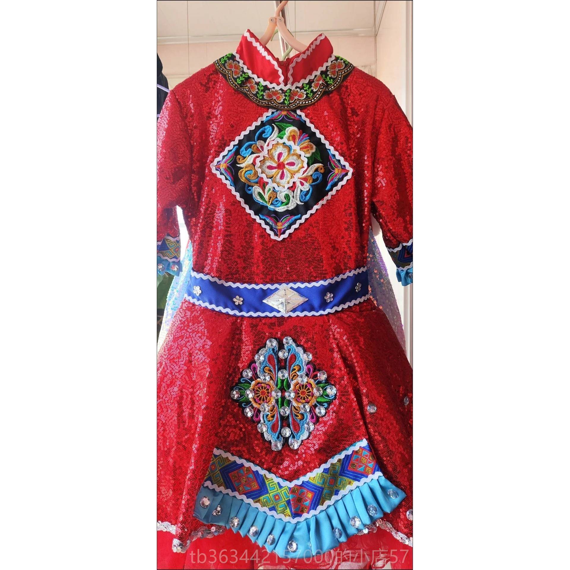 高档凉绝美儿童民族演喳出服瑶族表演服羌红撒尼喳呀彝羌苗族族大