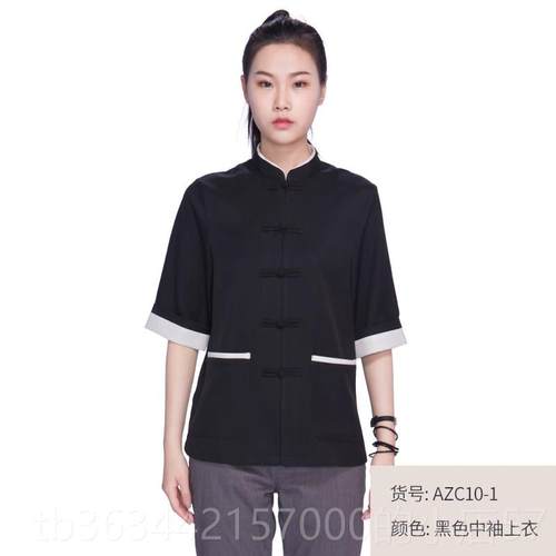 高档新款中餐厅服务员工式服作盘扣衬衫串串店火锅店男女装定套制